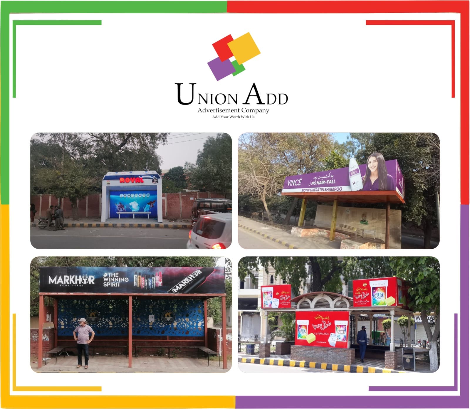 Union Add bus stand branding advertising campaign